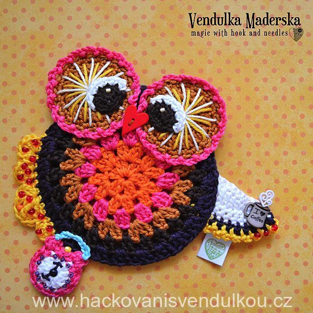 Návod na háčkovaný podšálek - podzimní sovička